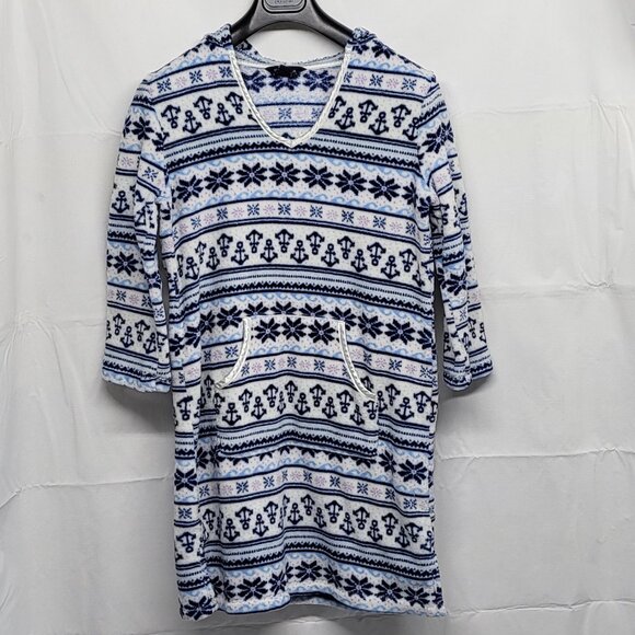 Nautica Womens Sweater Dress Hoodie Size Medium Fleece Anchor Print 3/4 Sleeve - Picture 8 of 14